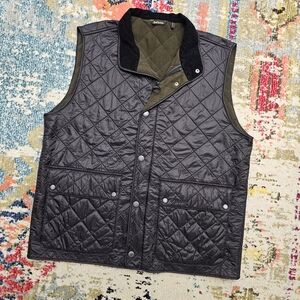 Barbour Rosemount Gilet Quilted Vest Men's XL Black Green Full Zip Fleece Lined